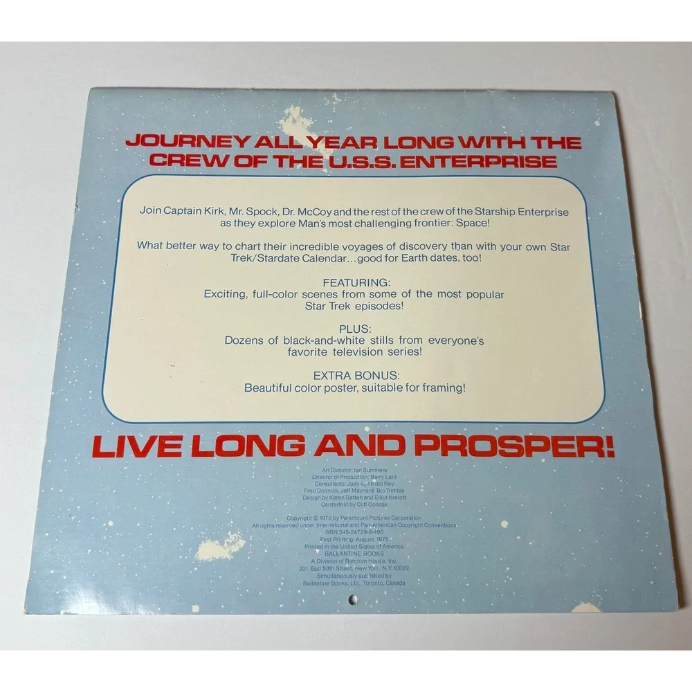 Star Trek Stardate Calendar 1976 Ballantine‎ Books Captain Kirk Spock
